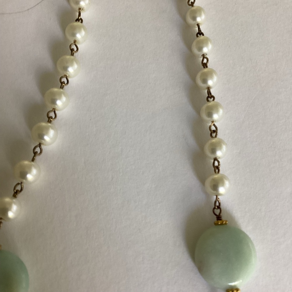Julio Designs Necklace Mixed Pearl & Aqua Stone Gold Chain Accents Long Artisan - Picture 8 of 12